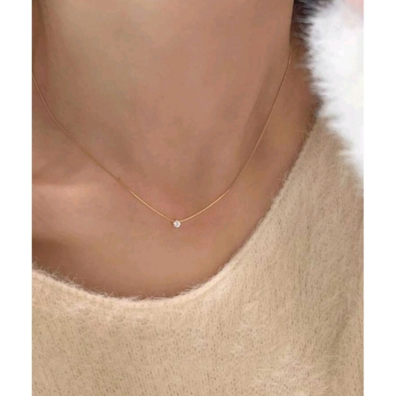 Anthropologie Delicate Diamond Solitaire Dainty Gold Necklace - Picture 4 of 5